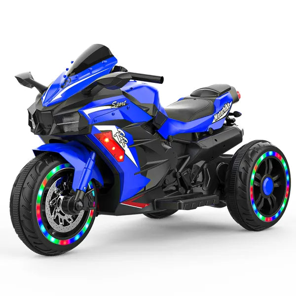 Kids Powered Ride-ons Toy, Kids Motorcycle For 3-6 Years, 12V Electric Ride On Motorcycle With Light Wheel & Bluetooth Music-Blue