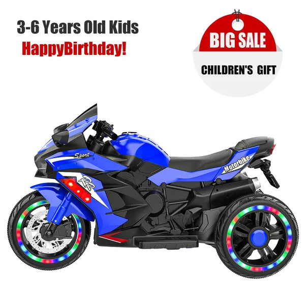 Kids Powered Ride-ons Toy, Kids Motorcycle For 3-6 Years, 12V Electric Ride On Motorcycle With Light Wheel & Bluetooth Music-Blue