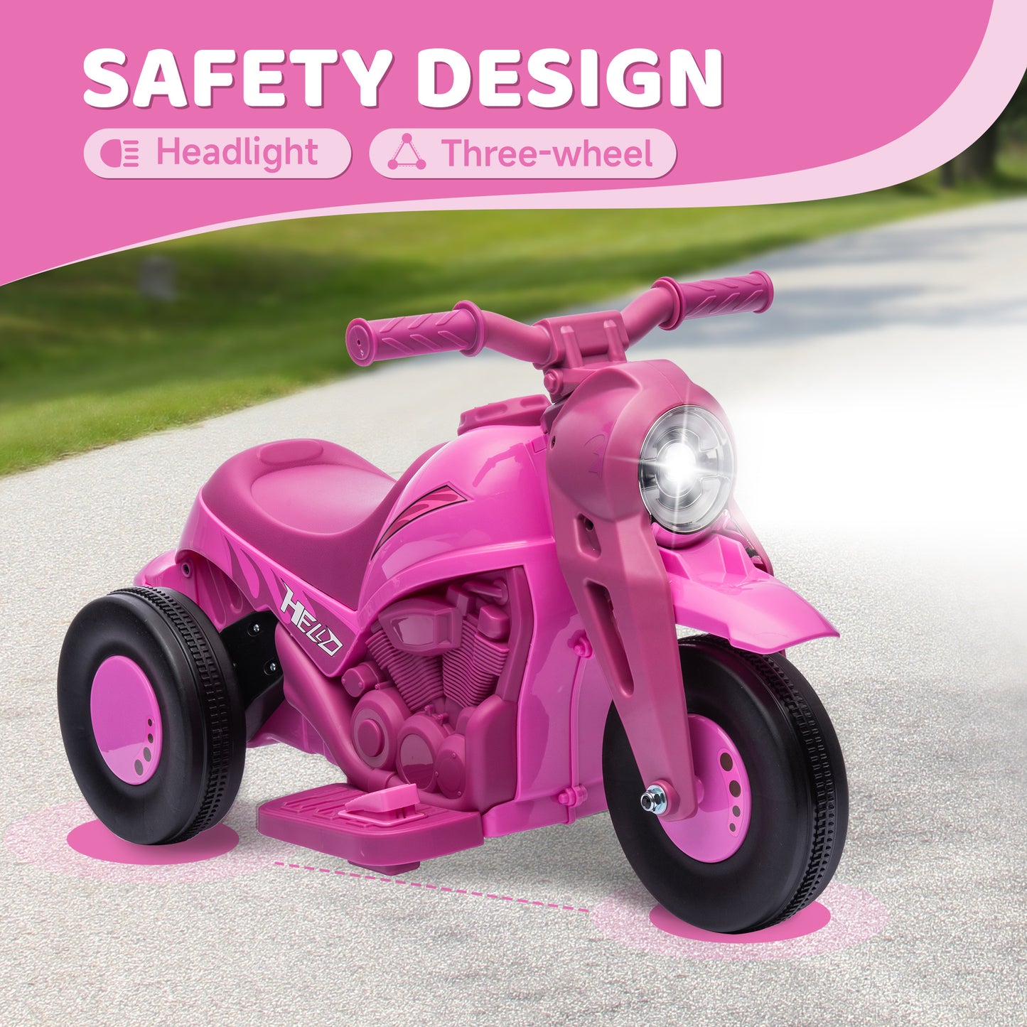 Ride On Motorcycle, 6V Ride on Bubble Car, 3 Wheeled Electric Motorcycle for Kids w/ LED Headlight, Music, Pink