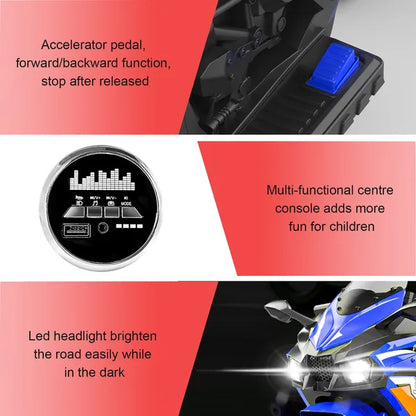 Kids Powered Ride-ons Toy, Kids Motorcycle For 3-6 Years, 12V Electric Ride On Motorcycle With Light Wheel & Bluetooth Music-Blue